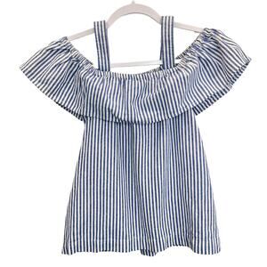 J. Crew Womens Off The Shoulder Top Blue White Size 00 Stripes Linen Blend